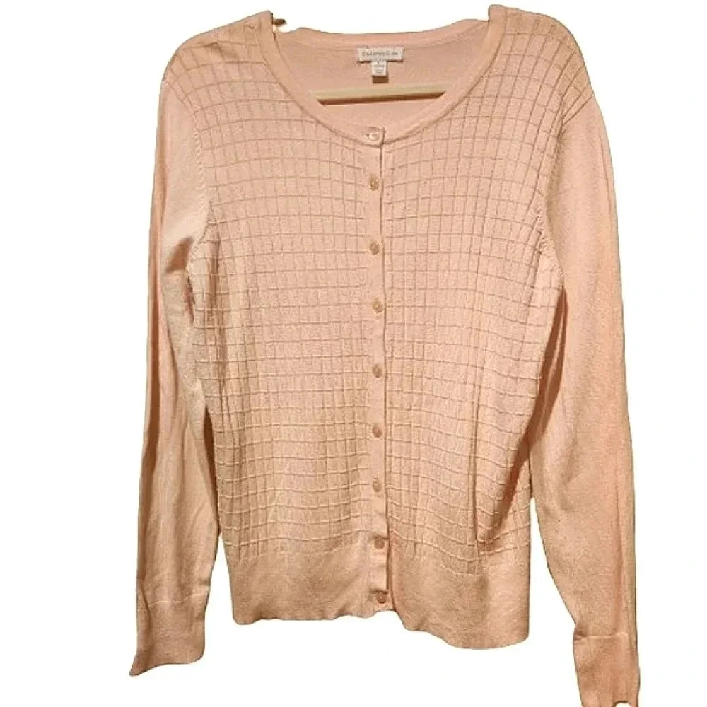 Charter Club Baby Pink Checkered Weave Cardigan Size Large